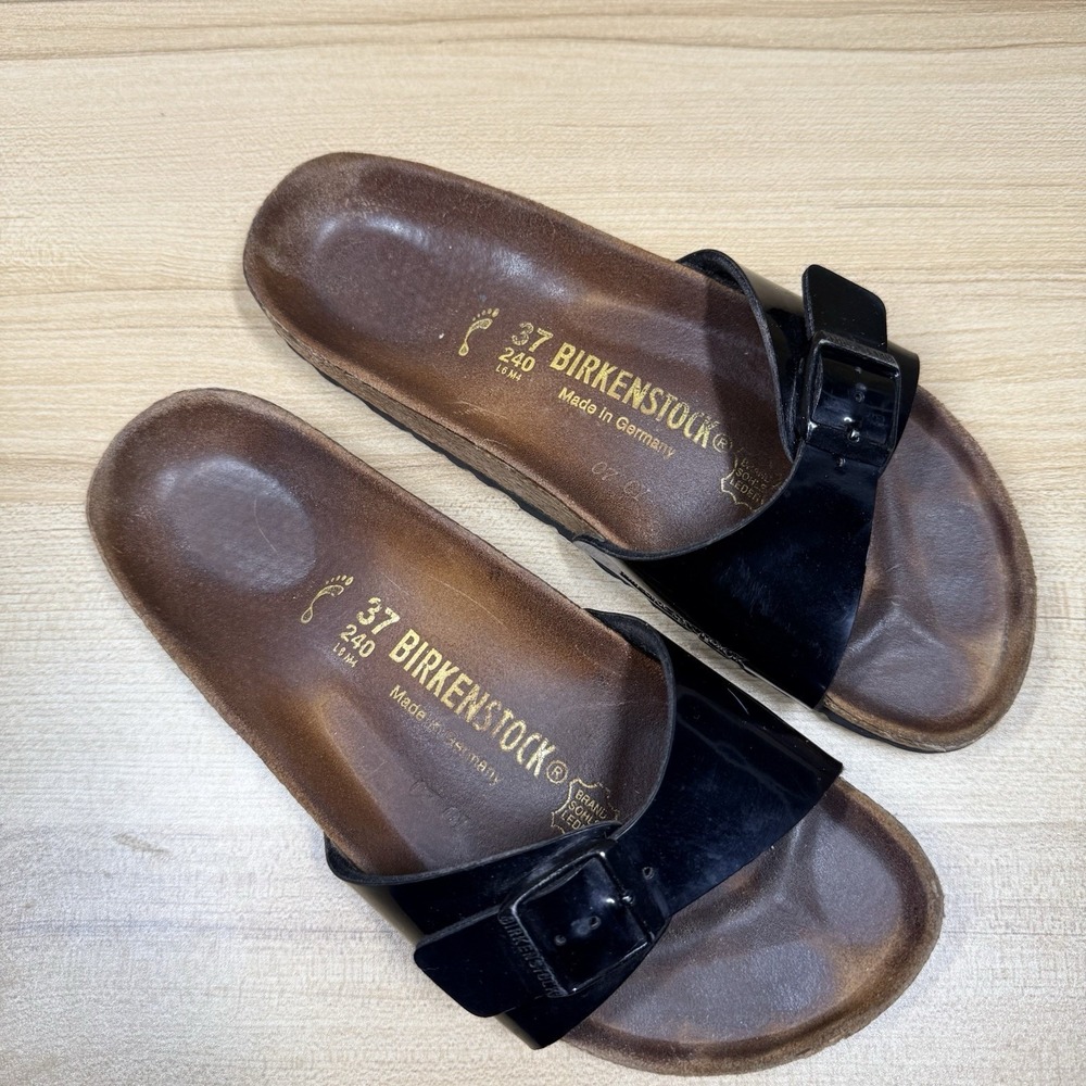 Birkenstock Madrid Sandals Black Patent Leather Women's 37 US Size 6-6.5